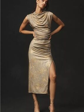 Anthropologie Maya Ruched Cowel Neck Dress